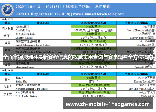 全面掌握澳洲杯最新赛程信息的权威实用查询与赛事观看全方位指南